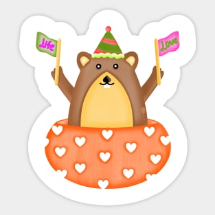 Cute groundhog with love and life flags Sticker